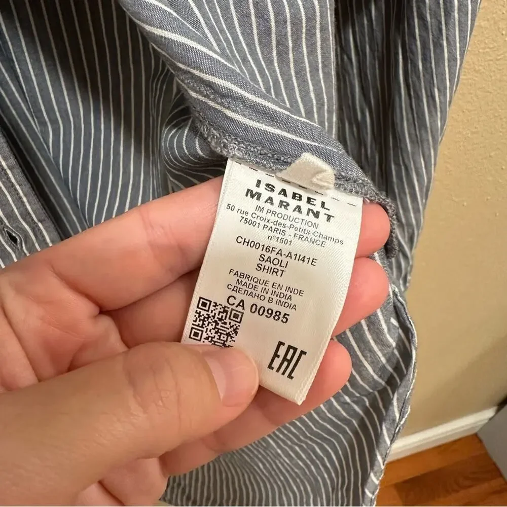 Isabel Marant Etoile Blue White Striped Blouse Top Small